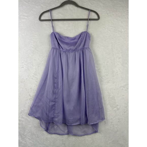Lucy In The Sky LA‎ Womens Hi Low Baby Doll Dress Med Purple Tie Back Adjustable - Picture 1 of 13